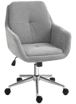 HOMCOM Scaun de Birou, Scaun din Material Textil cu Înălțime Reglabilă, Cotieră, Scaun Pivotant pentru Acasă, 55x66x86-96 cm, Gri | Aosom Romania