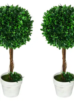 HOMCOM Set 2 Plante Decorative Sferice 60cm, Frunze Lemn de Santal, Verzi, pentru Decor Interior/Exterior | Aosom Romania