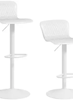 HOMCOM Set 2 Scaune de Bar cu Spătar Ergonomic, Suport pentru Picioare și Șezut Rotativ, 38,5x40x76,5-97,5 cm, Alb | Aosom Romania