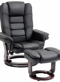 HOMCOM Set Fotoliu Relax si Pouf Suport pentru Picioare, Pivotant la 360° cu Tetiera si Cotiere, Negru | Aosom Romania