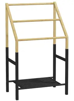 HOMCOM Suport de Podea pentru Prosoape cu 3 Bare și Raft Inferior pentru Obiecte, 51x31x85,5 cm, Negru | Aosom Romania