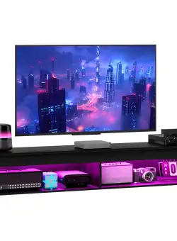 HOMCOM Suport TV Plutitor cu Lumini LED pentru Televizoare de Până la 190 cm, Consolă Media cu Raft de Depozitare, 180x40x30 cm, Negru | Aosom Romania