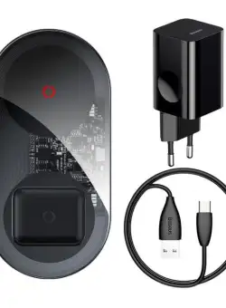 Incarcator wireless BASEUS Simple Turbo Qi 2in1 20W pentru smartphone si apple airpods (transparent) TZWXJK-B01