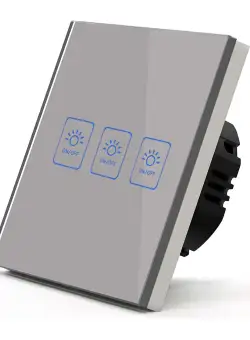 Intrerupator Smart Touch Techstar® TG02, Wireless 2.4GHz, Sticla Securizata, Design Modern, Iluminare LED, 3 Faze, Gri