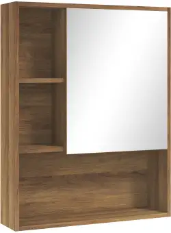 Kleankin Dulap de Baie cu Oglindă și Rafturi Reglabile, Dulap Suspendat pentru Baie, 60x15x76 cm, Lemn Natural | Aosom Romania