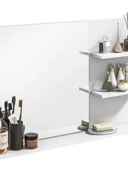 kleankin Oglinda de Baie cu Rafturi de Depozitare, Oglinda de Machiaj Oglinda de Perete Suspendata, Alb