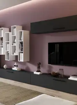 Living Pati 114 - Mobila Sufragerie Gri Antracit + Alb