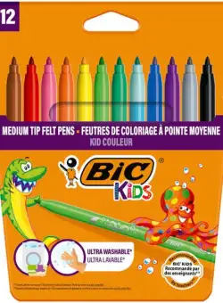 Markere/Carioci colorate ultralavabile BIC Kid Couleur, 12 culori