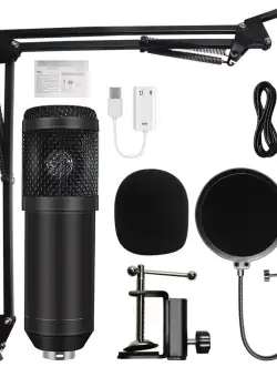 Microfon Profesional de Studio Condenser BM800 cu stand inclus pentru Inregistrare Vocala, Streaming, Gaming, Black
