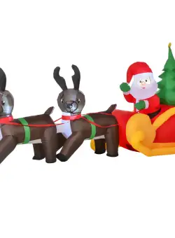 Mos Craciun Gonflabil cu Sanie , Reni si Brad de Craciun cu Lumini Led 210cm 210x80x120cm HOMCOM | Aosom RO