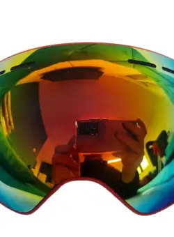 Ochelari ski si snowboard, lentila sferica dubla, demontabila, polarizata, ventilate anti-ceata, oglinda, rosu