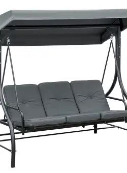 Outsunny Balansoar de Gradina 3 Locuri Convertibil in Pat cu Copertina Reglabila, Balansoar de Terasa din Metal si Tesut, Gri Inchis | Aosom Romania