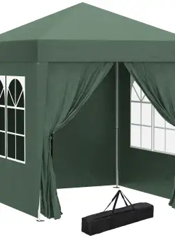 Outsunny Cort 2x2 m impermeabil cu 4 pereti detasabili, cort pliabil din metal si poliester cu husa de transport, Verde