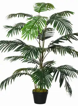 Outsunny Palmier Decorativ din Plastic cu 20 de Frunze, Plantă Artificială în Ghiveci pentru Interior și Exterior, Ф18x140 cm, Verde | Aosom Romania