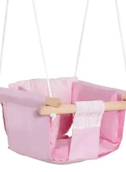 Outsunny Scaun Leagăn pentru Copii, Material Textil și Lemn, 40x40x180cm, Roz, Confortabil | Aosom Romania