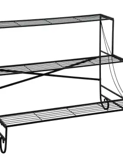 Outsunny Suport pentru Plante din Metal, Scară Suport pe 3 Niveluri pentru Ghivece de Grădina în Stil Vintage, 95x63x72 cm, Negru | Aosom Romania