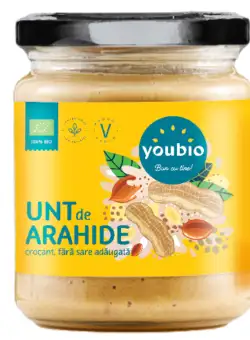 Pasta de arahide crocanta ecologica, 250g, Youbio