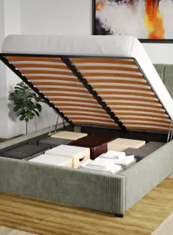 Pat Tapitat Adam cu somiera rabatabila si lada de depozitare Vernil - Poso 47 160x200