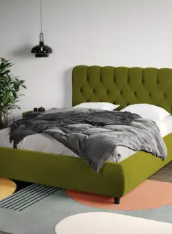 Pat Tapitat Catifea Mega cu somiera fixa Verde deschis - Riviera 36 180x200