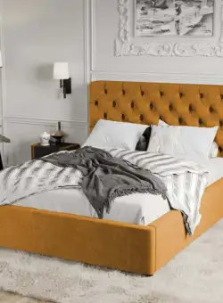 Pat Tapitat Catifea Riviera cu somiera fixa Galben mustar – Riviera 41 160x200