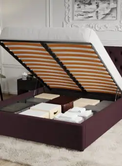 Pat Tapitat Catifea Riviera cu somiera rabatabila si lada de depozitare Mov - Riviera 69 180x200