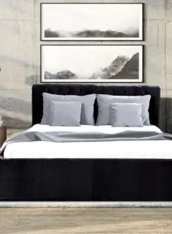 Pat Tapitat Cu Somiera Rabatabila Paris, Negru, Dimensiune Saltea 140 x 200 Cm