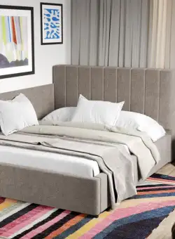 Pat Tapitat de colt Adam cu somiera fixa Bej - Eden 4 90 x 200