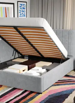 Pat Tapitat de colt pentru saltea de 190 Adam rabatabil cu lada Gri Deschis - Poso 55 90x190