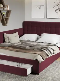 Pat Tapitat de colt Rivo cu somiera si sertar Grena - Eden 9 160x200