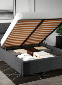 Pat Tapitat pentru saltea de 190 Galileo rabatabil cu lada Gri Inchis - Coral 80 180x190