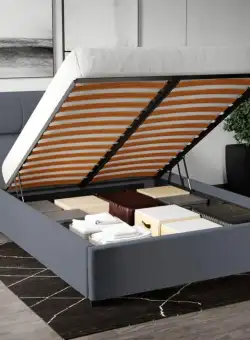 Pat Tapitat pentru saltea de 190 Galileo rabatabil cu lada Gri - Jasmine 90 140x190