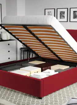 Pat Tapitat pentru saltea de 190 Rivo rabatabil cu lada Visiniu - Riviera 61 140x190