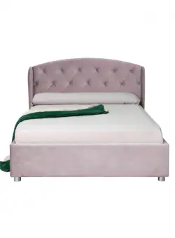 Pat tapitat ROUND, cu somiera rabatabila, spatiu depozitare, mov deschis, 180x200 cm