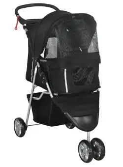 PawHut Cărucior Pliabil pentru Câini cu Frâne, Suport pentru Pahare și Coș pentru Obiecte, 75x45x97 cm, Negru | Aosom Romania