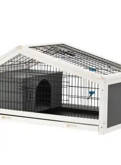 Pawhut Căsuță pentru Iepuri cu Sticlă de Apă, Cușcă cu 2 Uși pentru Porcușori de Guineea, 90x53x50 cm, Gri Închis | Aosom Romania