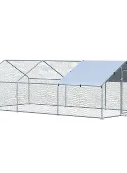 PawHut Cotet Gaini Mare din Metal Galvanizat, Incinta cu 3 Camere, Casuta pentru Pasari de Curte cu Copertina | Aosom Romania