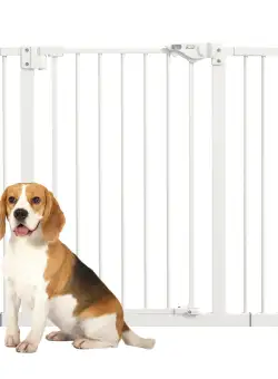 PawHut Poartă Extensibilă pentru Câini fără Șuruburi, Poartă de Siguranță Reglabilă cu 2 Extensii, 94-100 cm, Alb | Aosom Romania