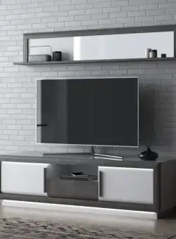 Polita Cuantico Alb, Beton Optic Gri Inchis Si Alb Super Lucios, 192.6 Cm