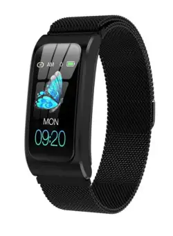 Resigilat Bratara Smart Eleganta Techstar® AK12 NEGRU METALIC, Waterproof, Unisex, Monitorizare Somn, Cardiaca, IP65