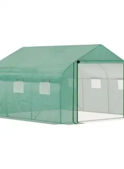 Sera tunel din PE si otel Outsunny, cu usa tip rulou si 6 ferestre, 347x300x200cm | Aosom Romania