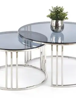 Set 2 mese de cafea Mercury sticla fumurie/argintiu