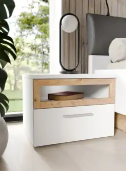 Set 2 Noptiere Jaqueline, Alb Si Stejar Mauvella, 52 Cm