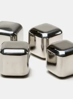 Set 4 cuburi gheata otel inoxidabil, reutilizabile, pentru racirea bauturilor, 2.5 x 2.5 cm