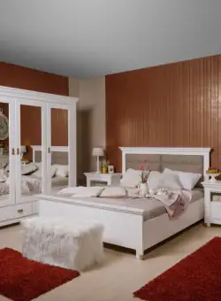 Set Dormitor Saint Tropez, Pat Cu Saltea 160 X 200, Dulap De 180 Cm, 2 Noptiere, Vopsit Alb