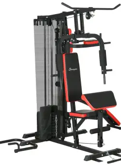 SPORTNOW Statie de Gimnastică pentru Exerciții Multiple cu Stivă de Greutăți, Bancă, Stand de Impingere, Stație de Flotări, 225x175x200 cm, Negru