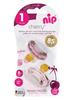 Suzeta latex forma rotunda naturala 0-6 luni Cherry Girl, 2 bucati, Nip