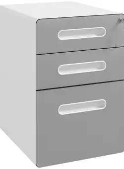 Vinsetto Comodă de Birou cu 3 Sertare cu Încuietoare și Rotile pentru Documente, 39x48x59 cm, Gri Deschis | Aosom Romania