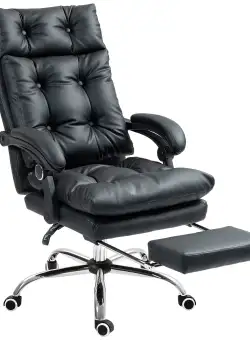 Vinsetto Fotoliu Prezidențial Rotativ cu Înălțime Reglabilă, Înclinabil și Suport pentru Picioare, 70x72x130 cm, Negru | Aosom Romania