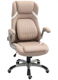 Vinsetto Scaun de Birou Ergonomic cu Brațe Rabatabile, Tetieră, Suport Lombar și Înălțime Reglabilă, 68x76x117 cm, Maro | Aosom Romania