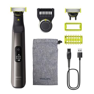 Aparat hibrid de barbierit, tuns barba si parul corporal PHILIPS OneBlade Pro QP6552/15, acumulator, 120 min autonomie (Negru)